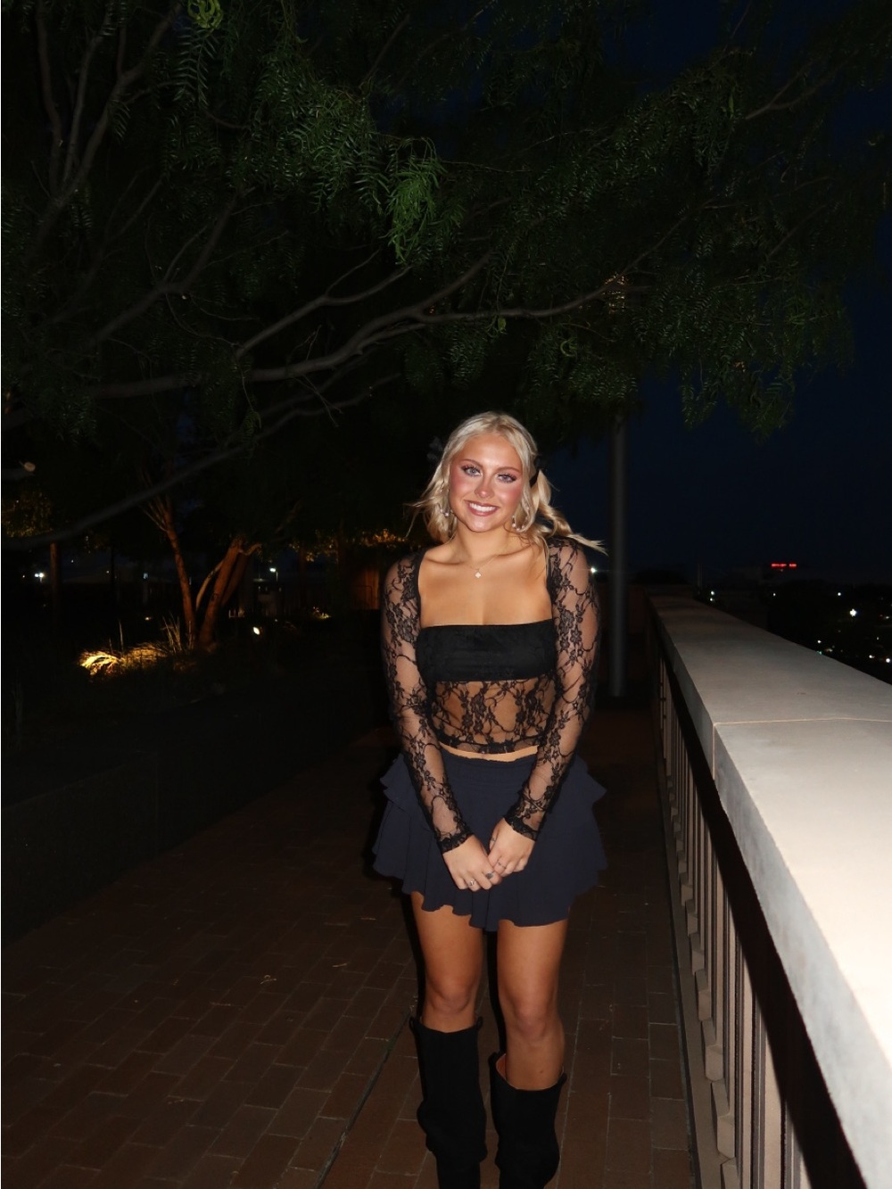Black Lace Long Sleeve Crop Top